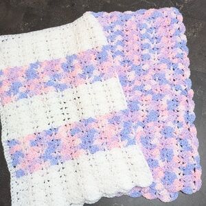 Handmade Knit Baby Blanket Set – 2 Small Matching Blankets - Baby Girl Gift
